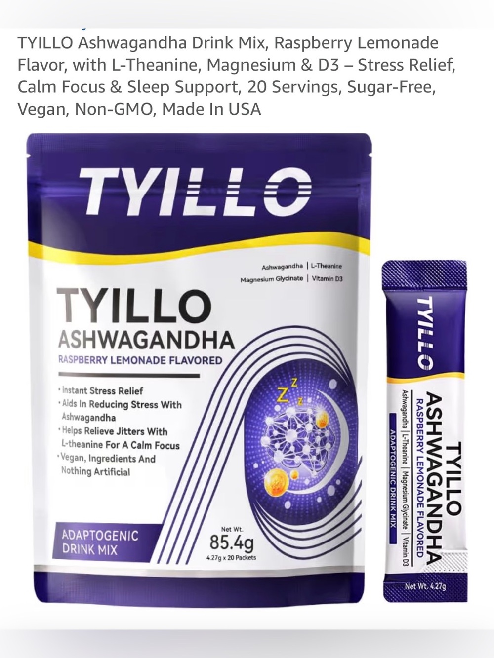 TYILLO Raspberry Lemonade Ashwagandha Stick Packets - Purple & White